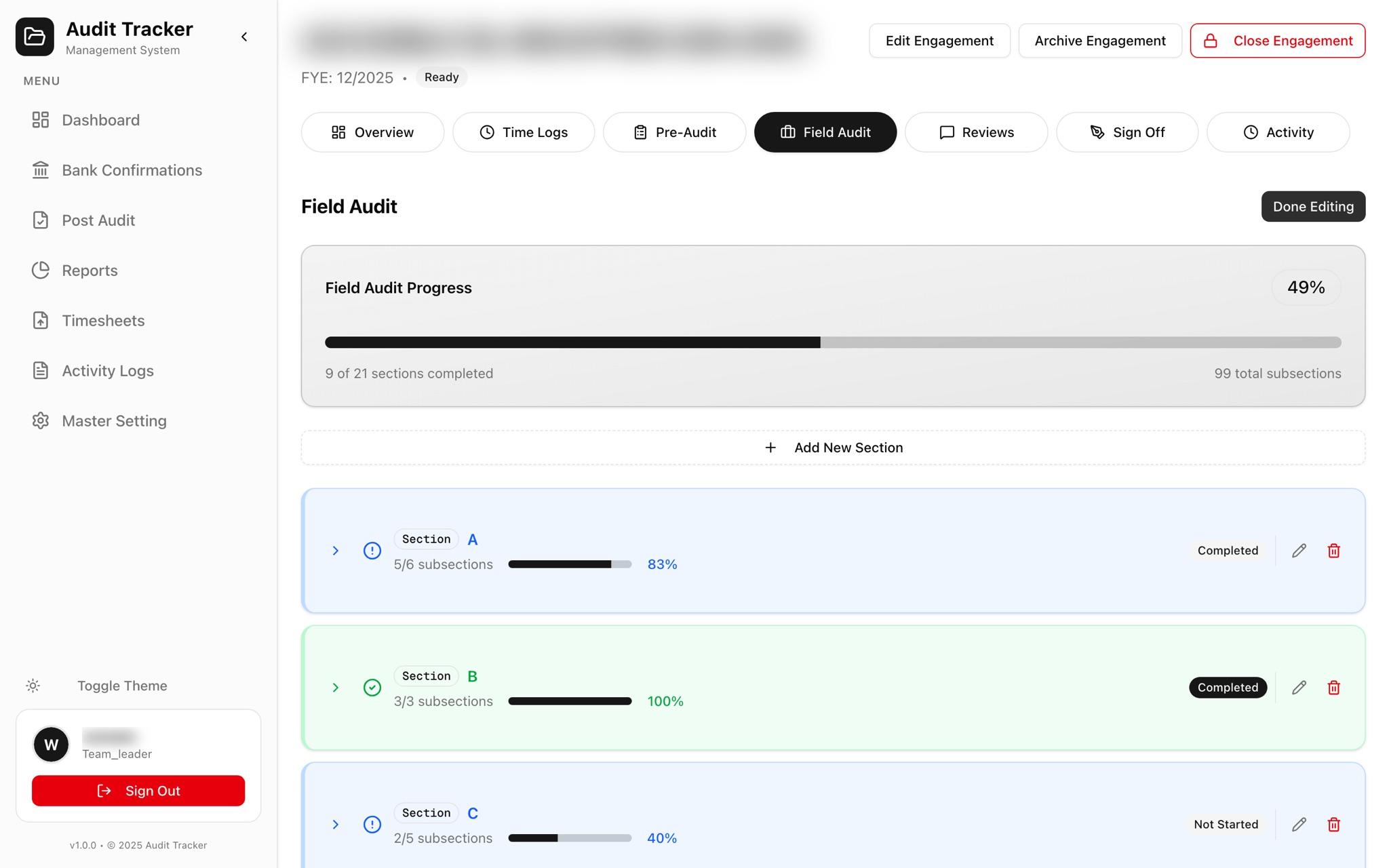 Manage sections