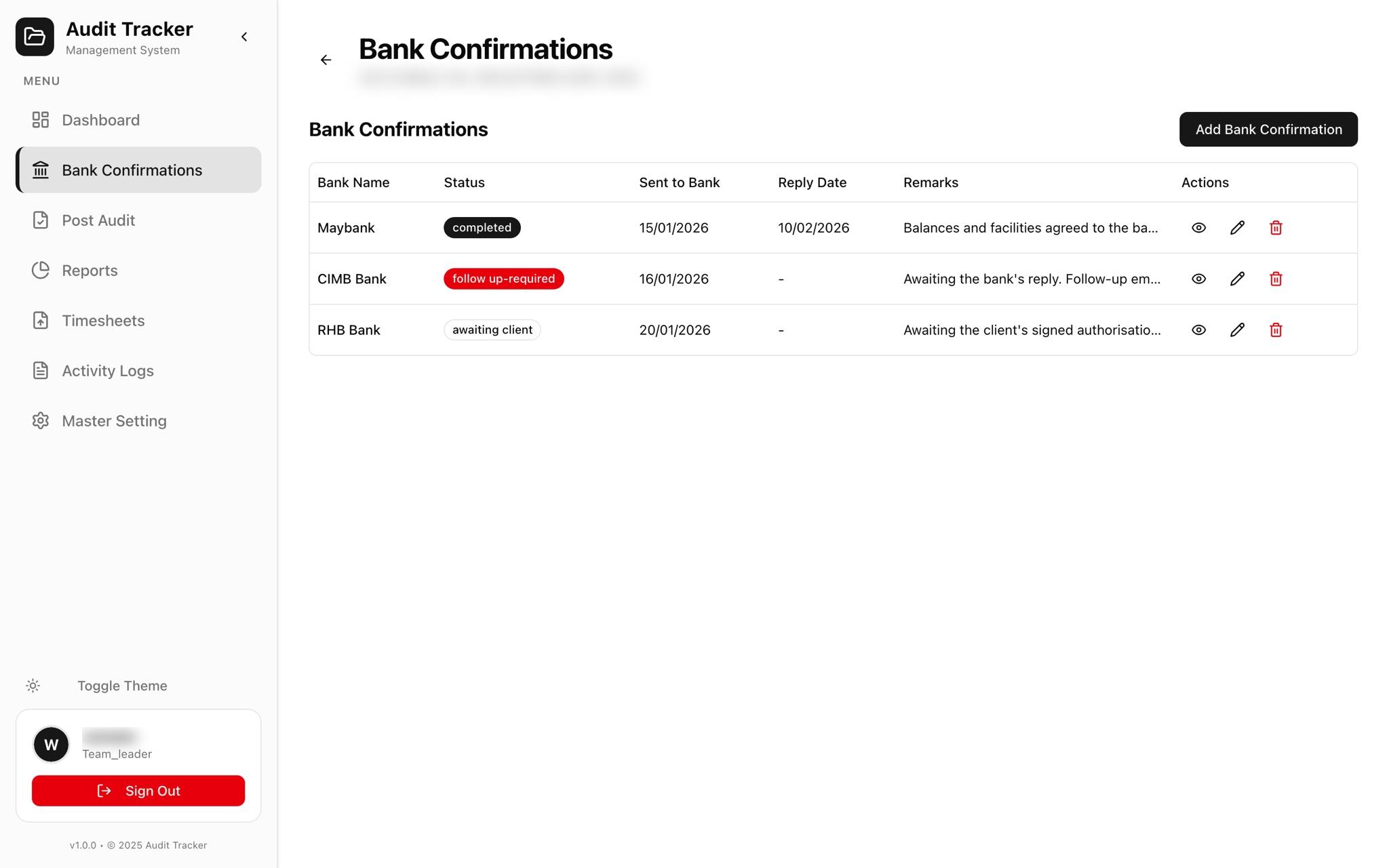 Bank confirmations