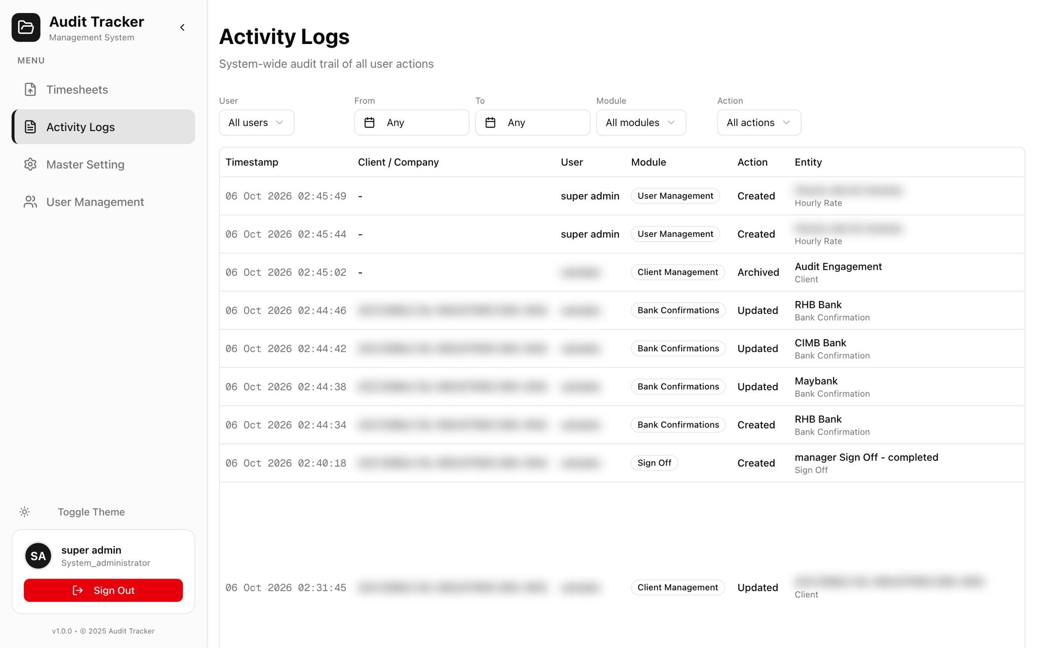Activity logs