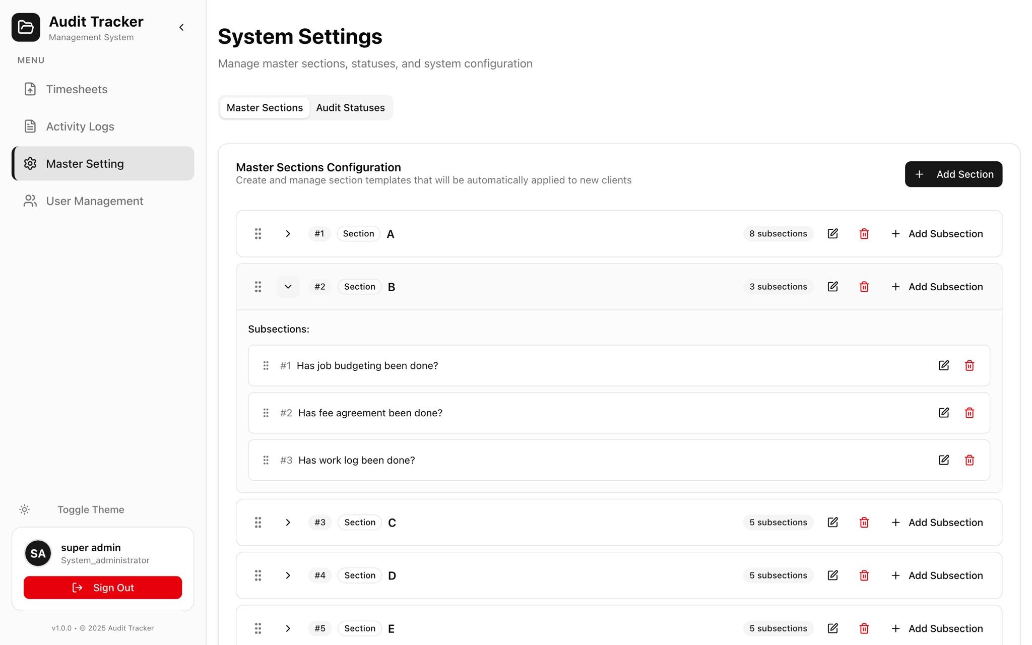Master sections