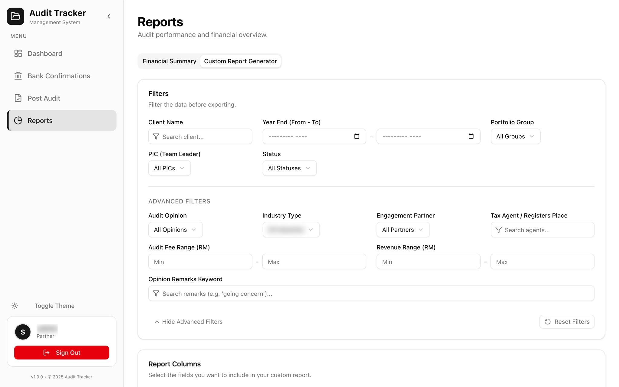 Custom report generator