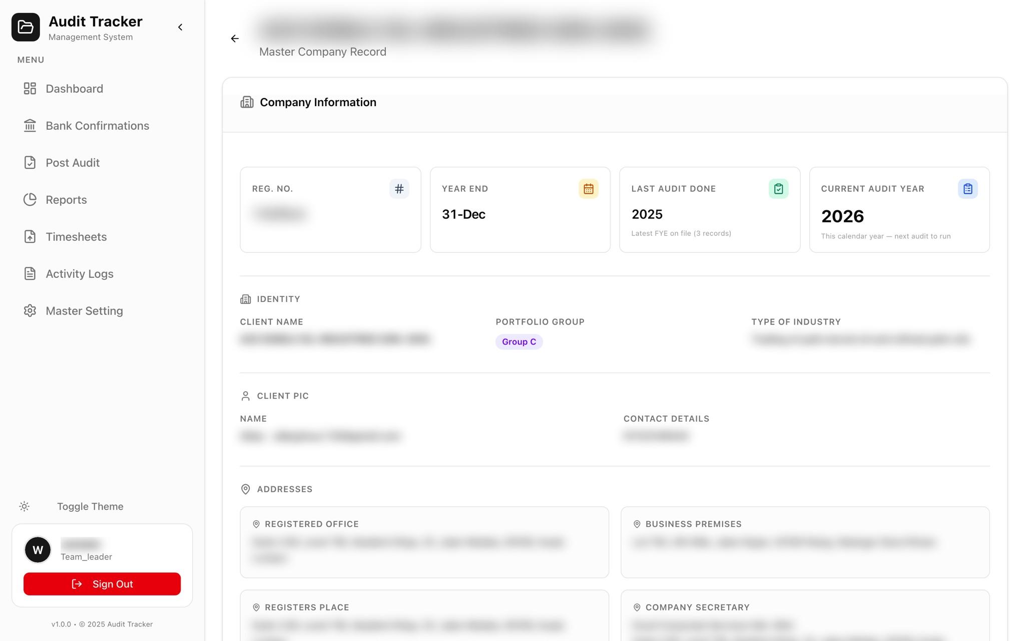 Company master record
