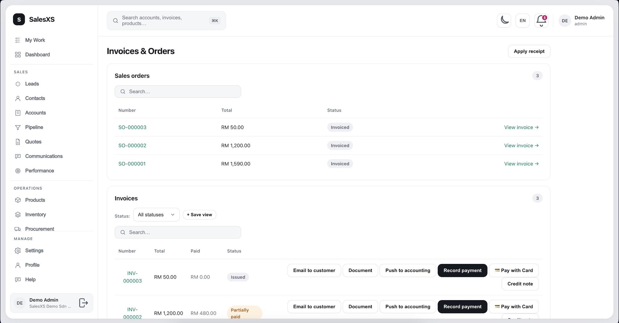 Invoices & orders