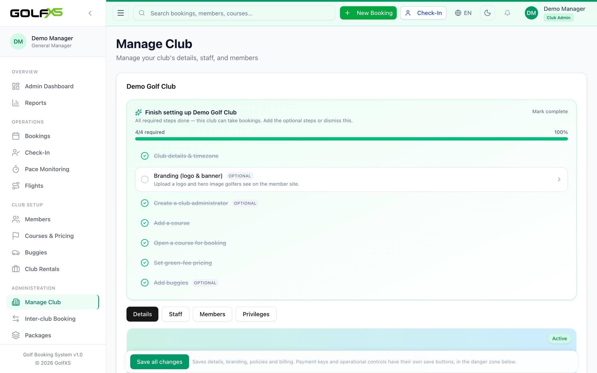 Manage club