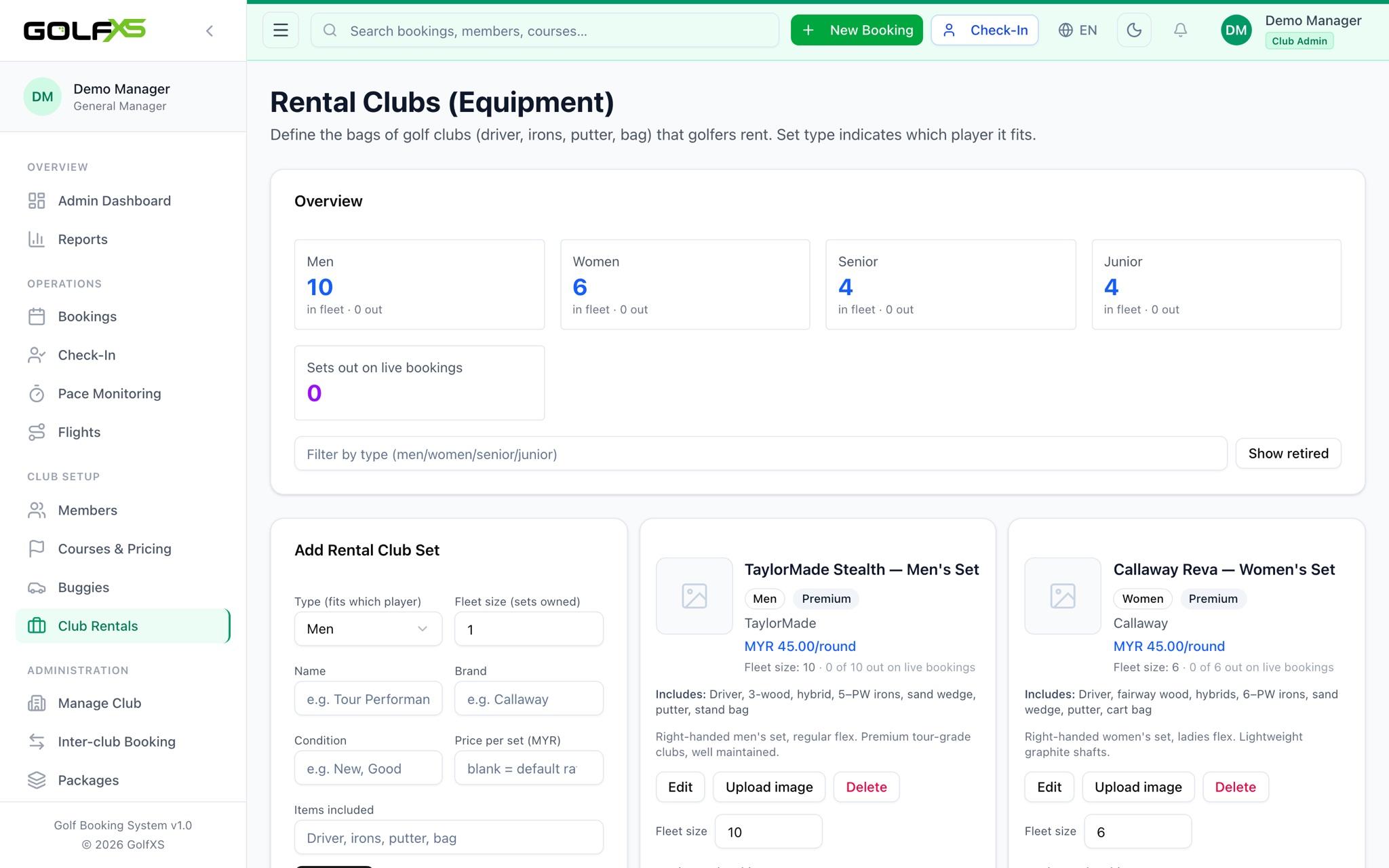 Rental clubs