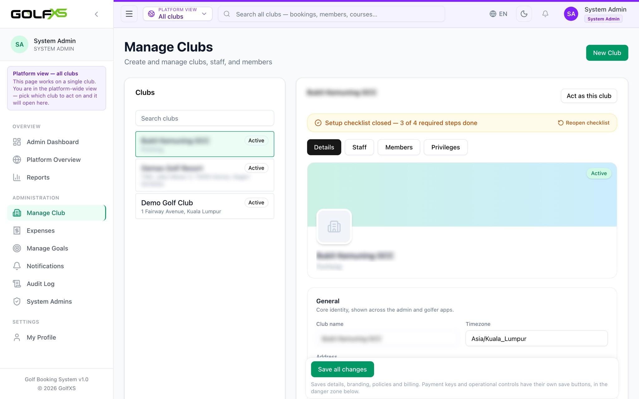 Manage clubs