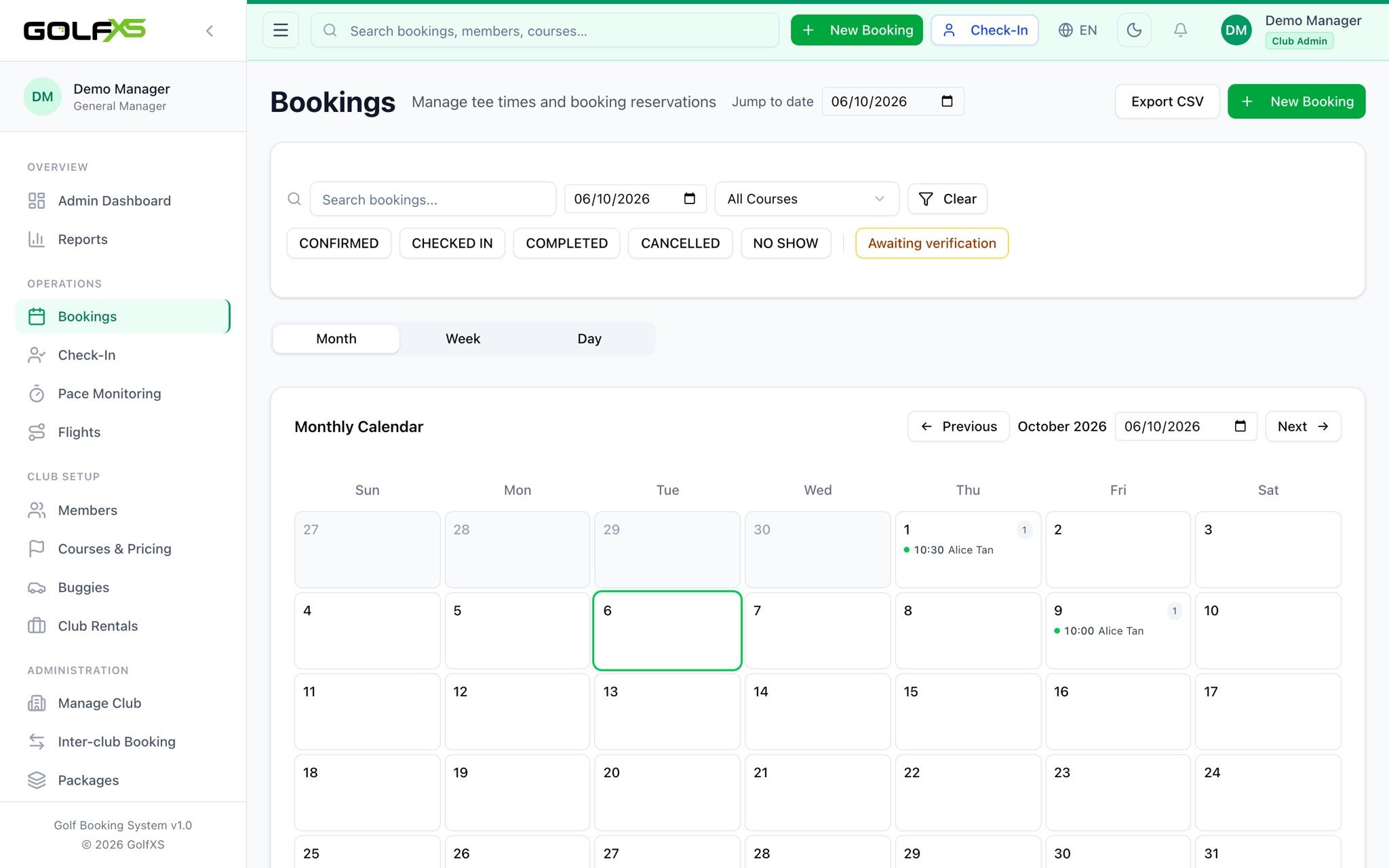 Bookings calendar