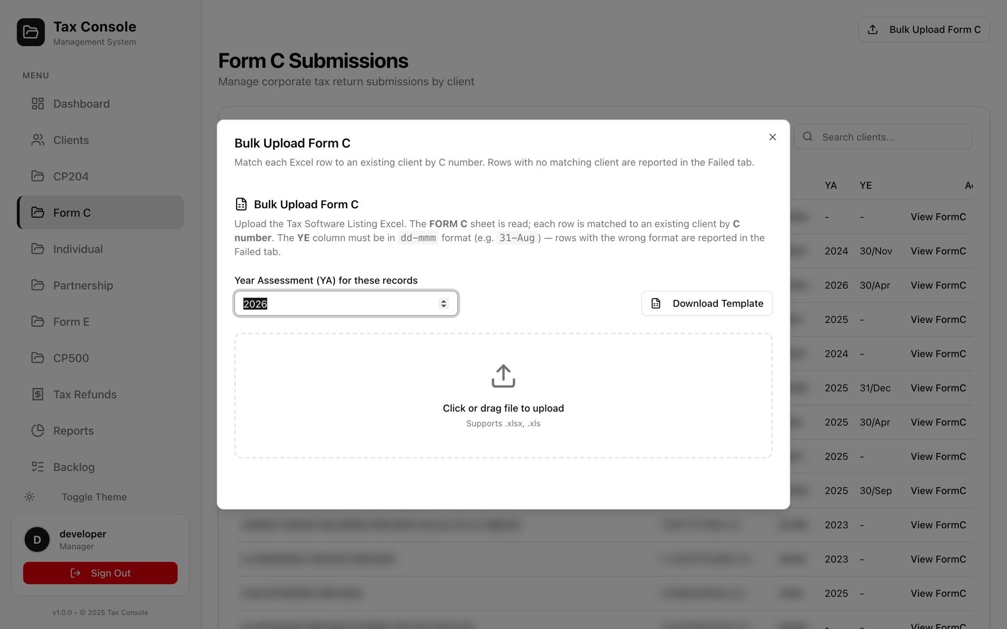 Bulk Form C upload