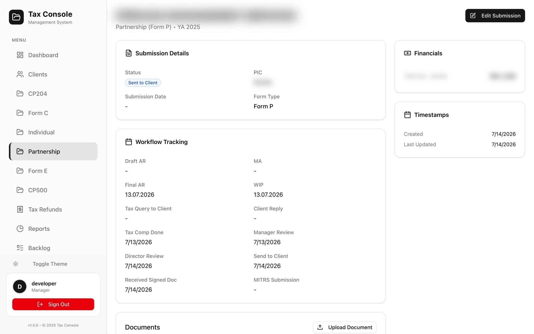 Form P: partnership