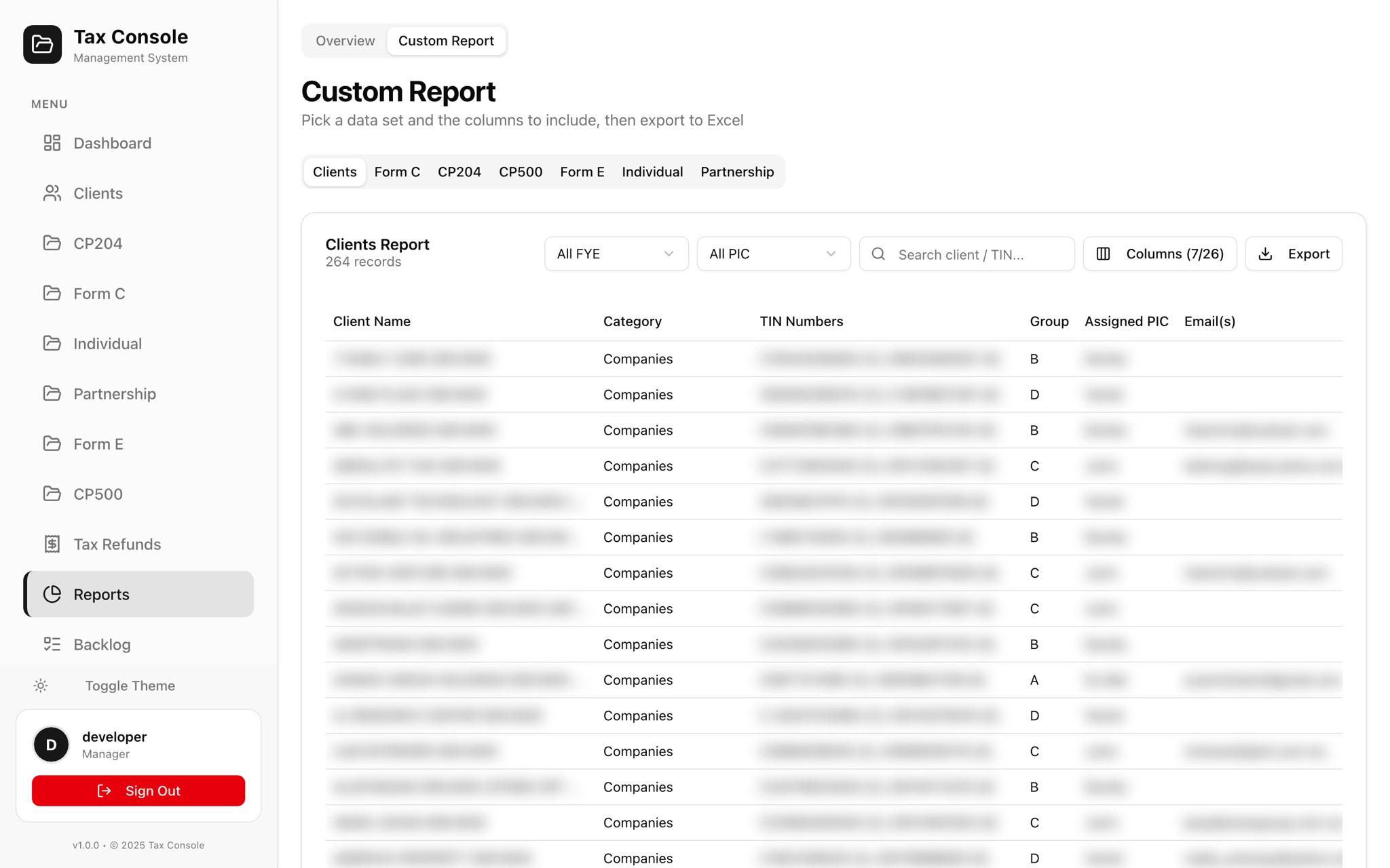 Custom report