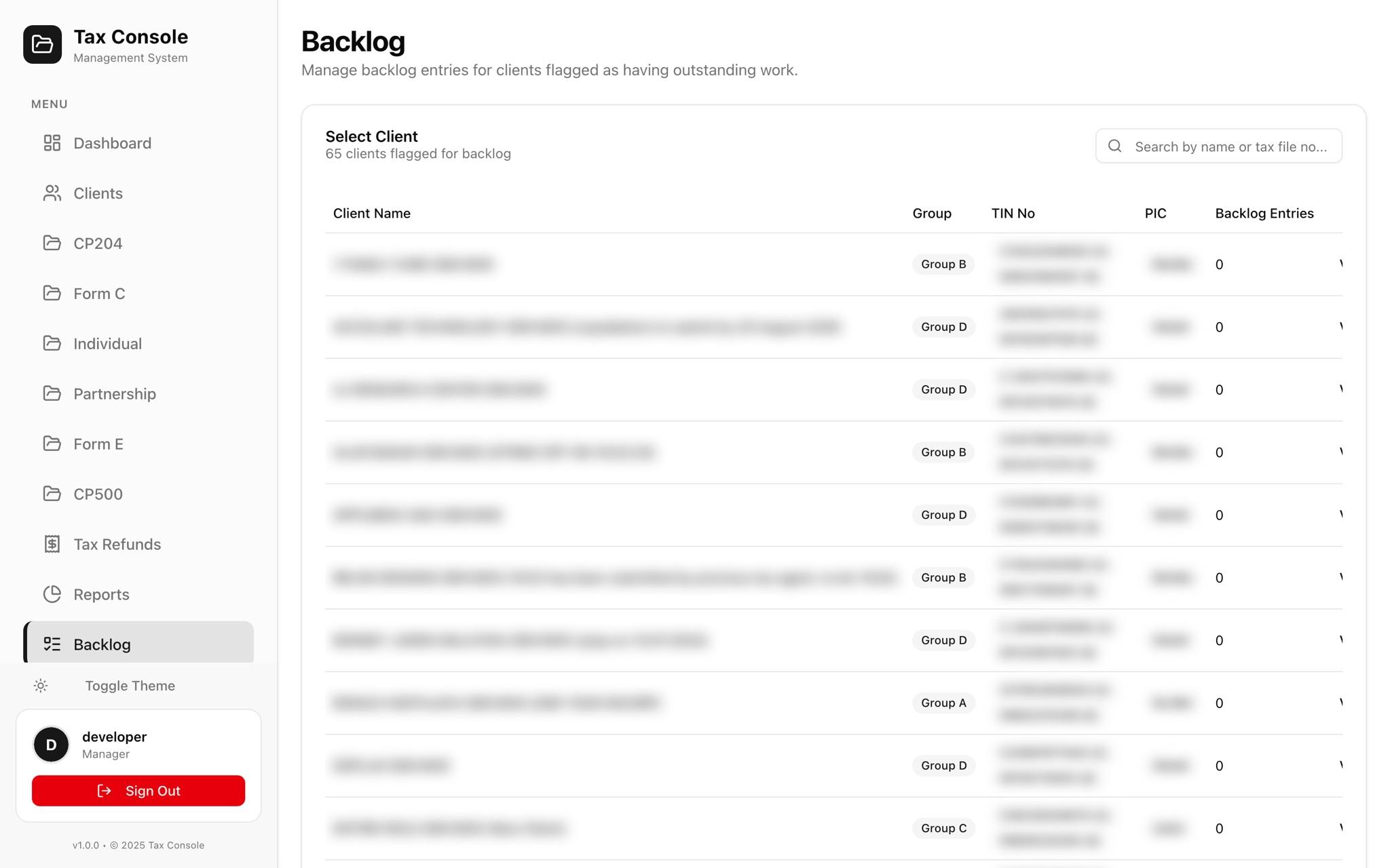Backlog clients