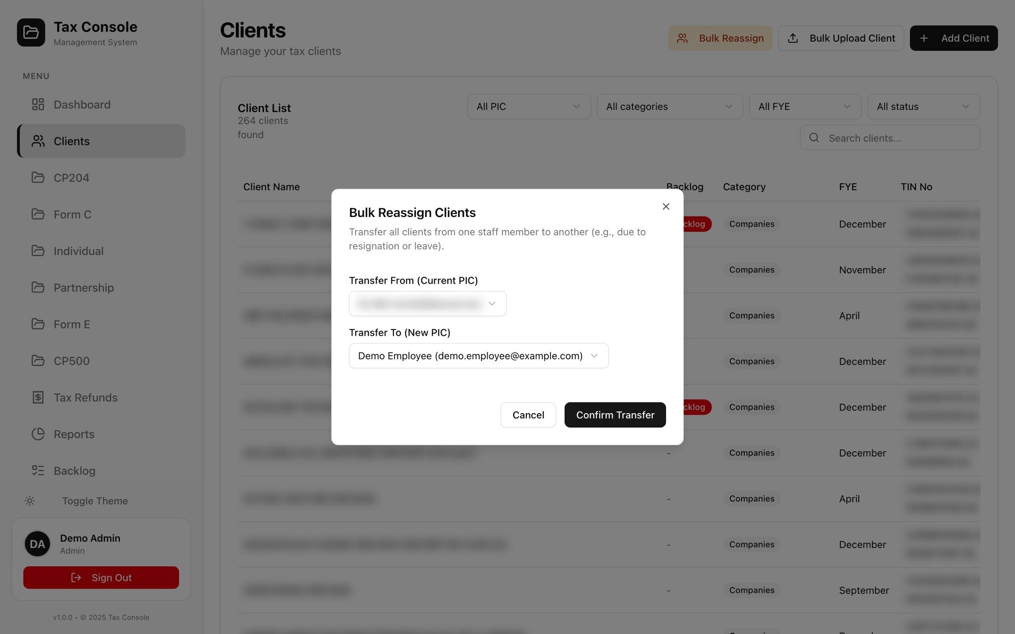 Bulk reassign
