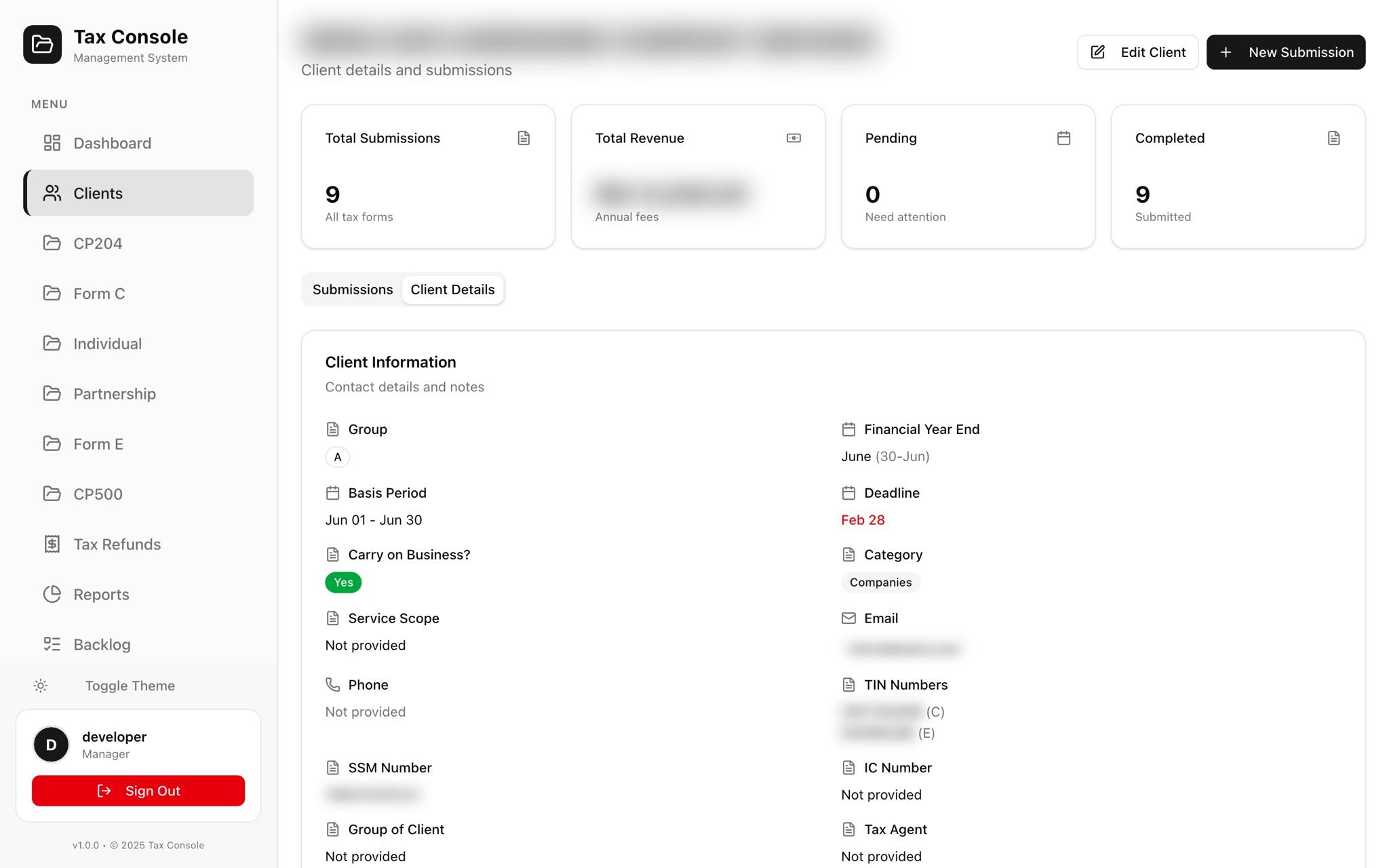 Client details